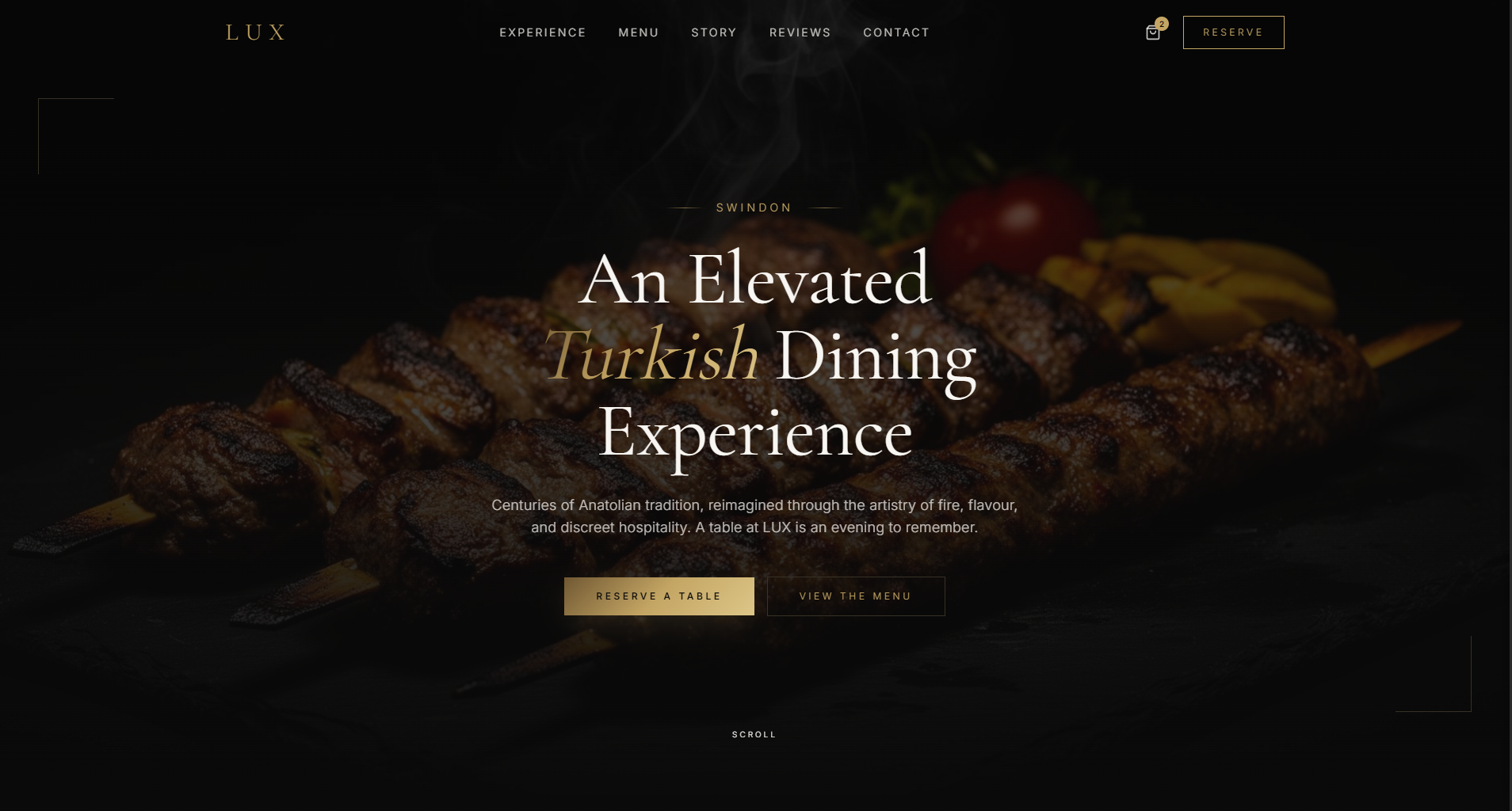 Screenshot of the LUX Swindon restaurant website built by Misevaro