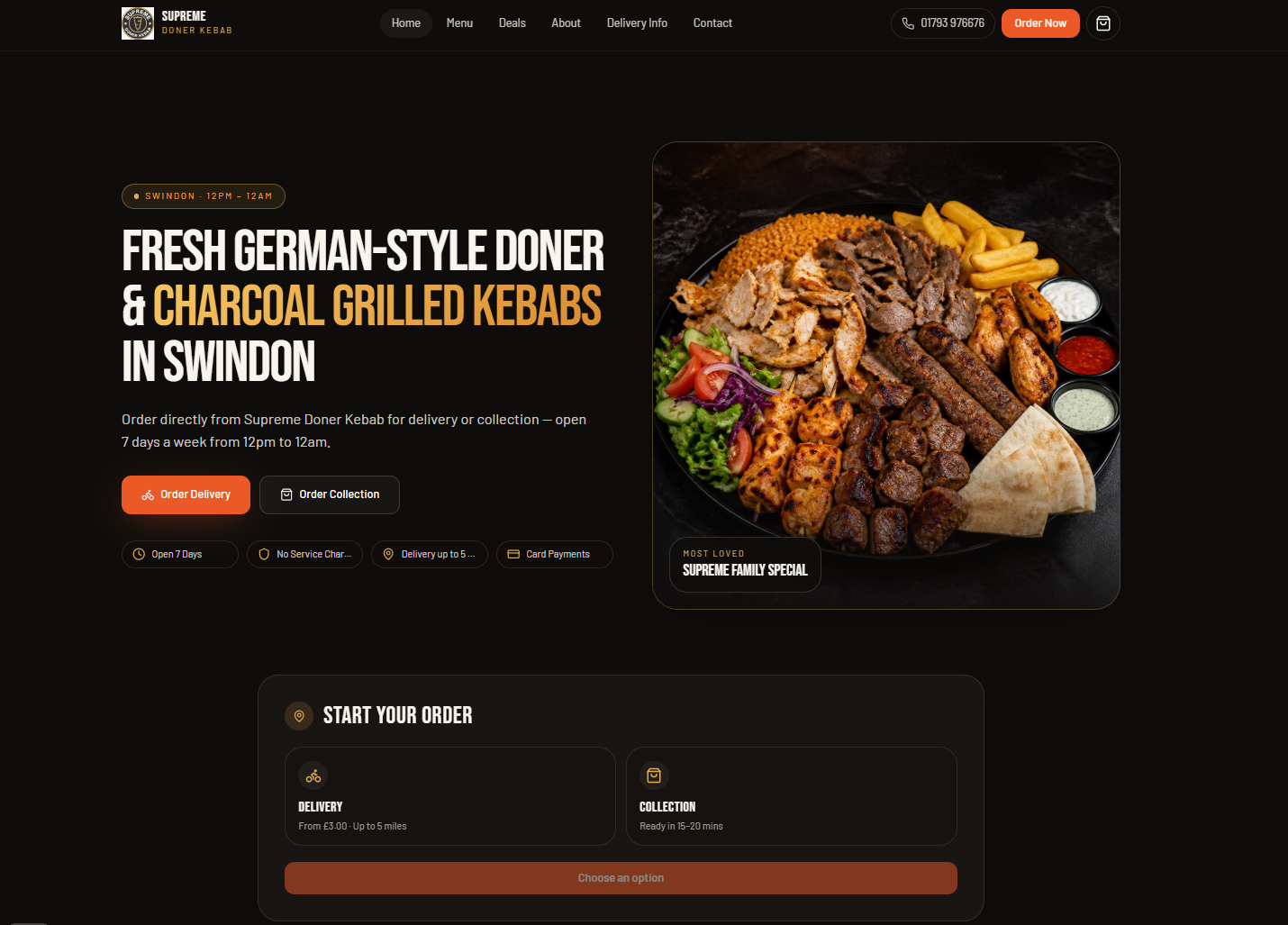Screenshot of the Supreme Doner Kebab ordering website being built by Misevaro